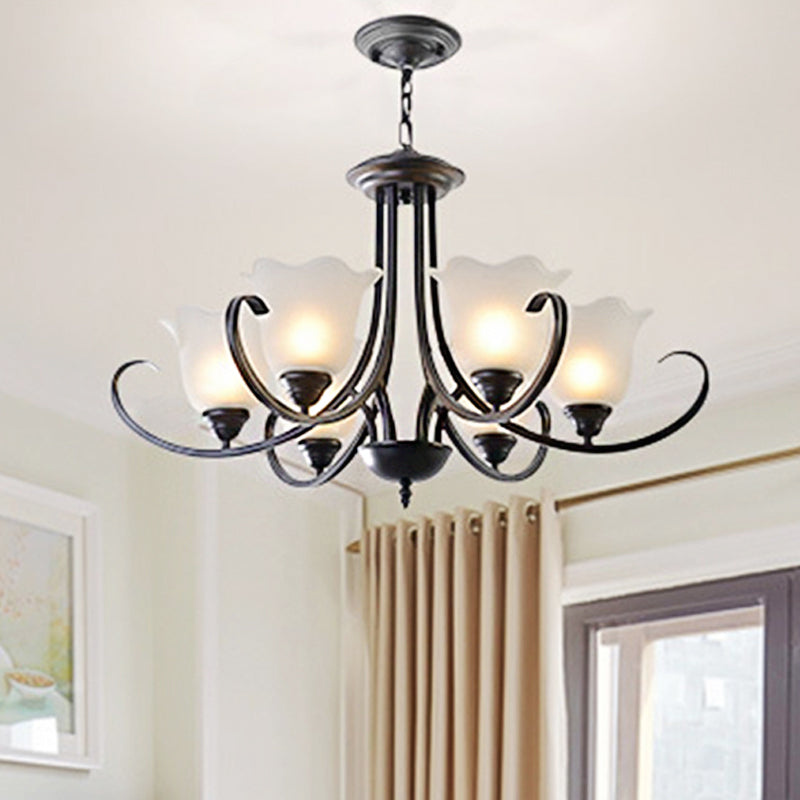 3/6/8 Lights Flared Chandelier Traditional Pewter Frosted Glass Pendant Light Fixture for Living Room Clearhalo 'Ceiling Lights' 'Chandeliers' Lighting' options 247010