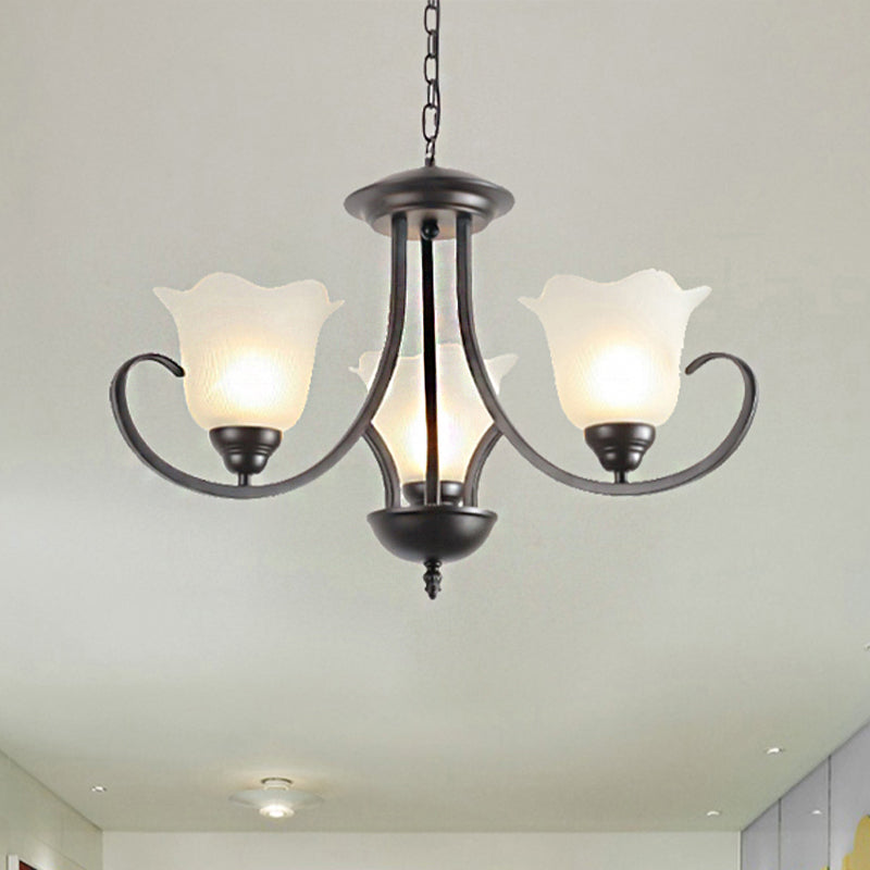 3/6/8 Lights Flared Chandelier Traditional Pewter Frosted Glass Pendant Light Fixture for Living Room 3 Black Clearhalo 'Ceiling Lights' 'Chandeliers' Lighting' options 247011_76ba43f2-7340-479a-83c4-2c1d133a53c6