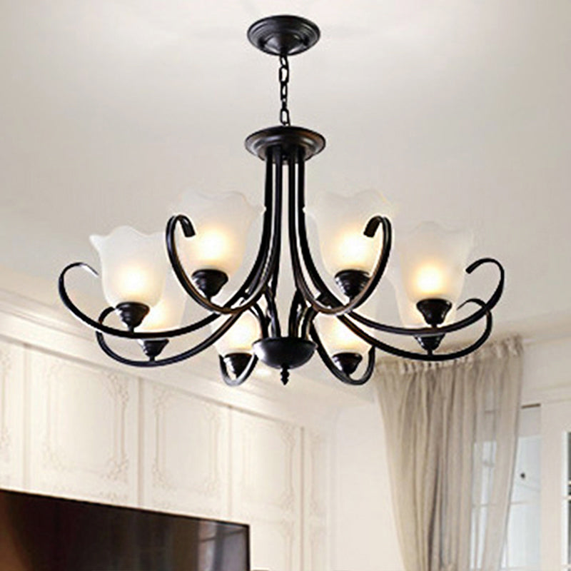 3/6/8 Lights Flared Chandelier Traditional Pewter Frosted Glass Pendant Light Fixture for Living Room 8 Black Clearhalo 'Ceiling Lights' 'Chandeliers' Lighting' options 247012_0006afd2-a921-48c4-bb41-8d03c8d4d96c