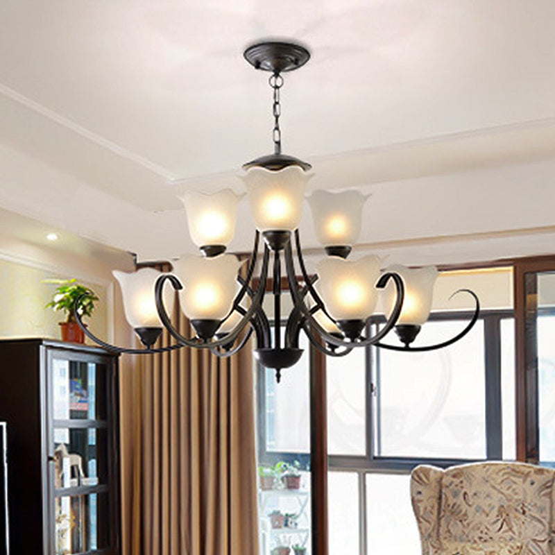 3/6/8 Lights Flared Chandelier Traditional Pewter Frosted Glass Pendant Light Fixture for Living Room Clearhalo 'Ceiling Lights' 'Chandeliers' Lighting' options 247013