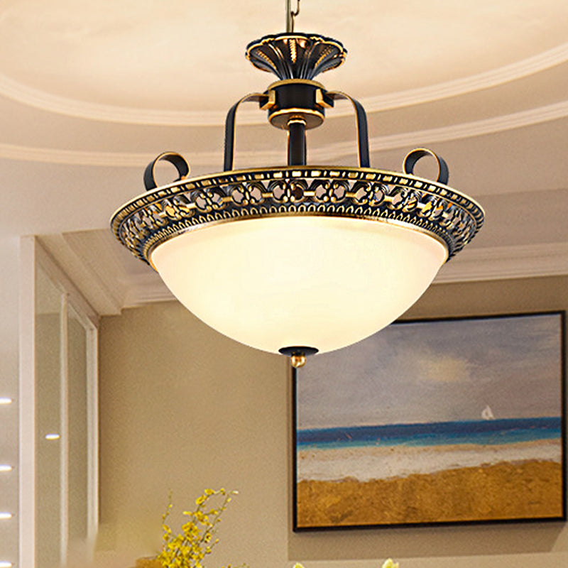 3 Bulbs Ceiling Lamp with Bowl Shade Metal Traditional Dining Room Chandelier Pendant Light in Gray and Black Clearhalo 'Ceiling Lights' 'Chandeliers' Lighting' options 247042