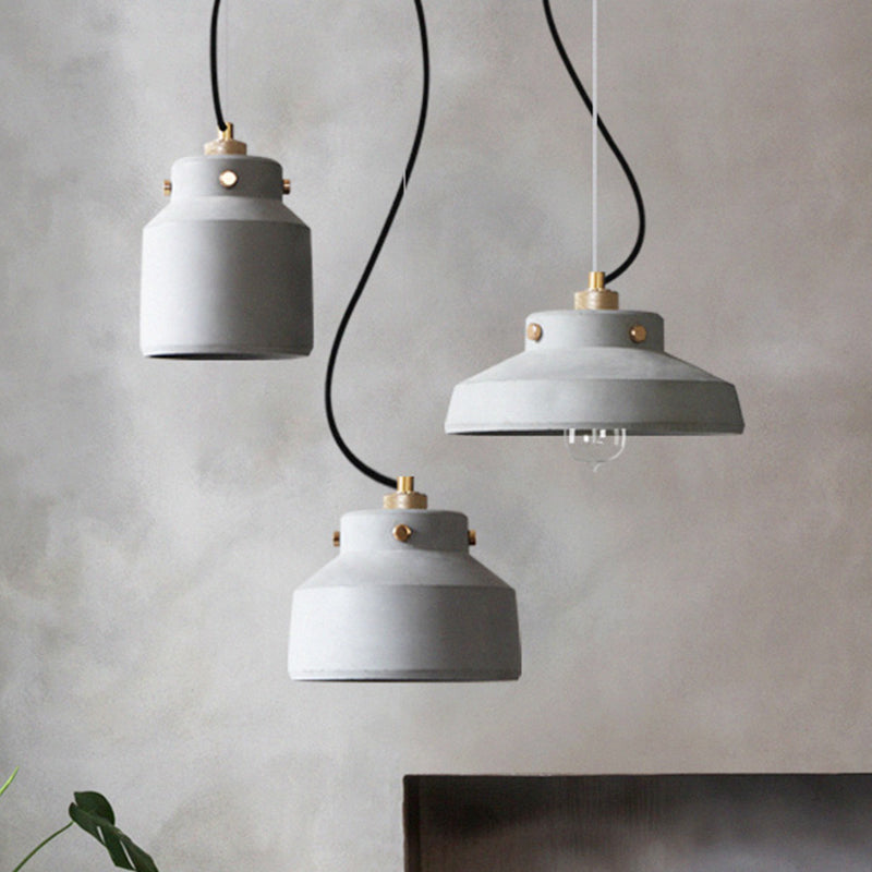 Masion Jar Cement Suspension Lighting Modernist 1 Light Grey Hanging Ceiling Lamp, 7"/10"/12.5" Wide Clearhalo 'Ceiling Lights' 'Modern Pendants' 'Modern' 'Pendant Lights' 'Pendants' Lighting' 247050