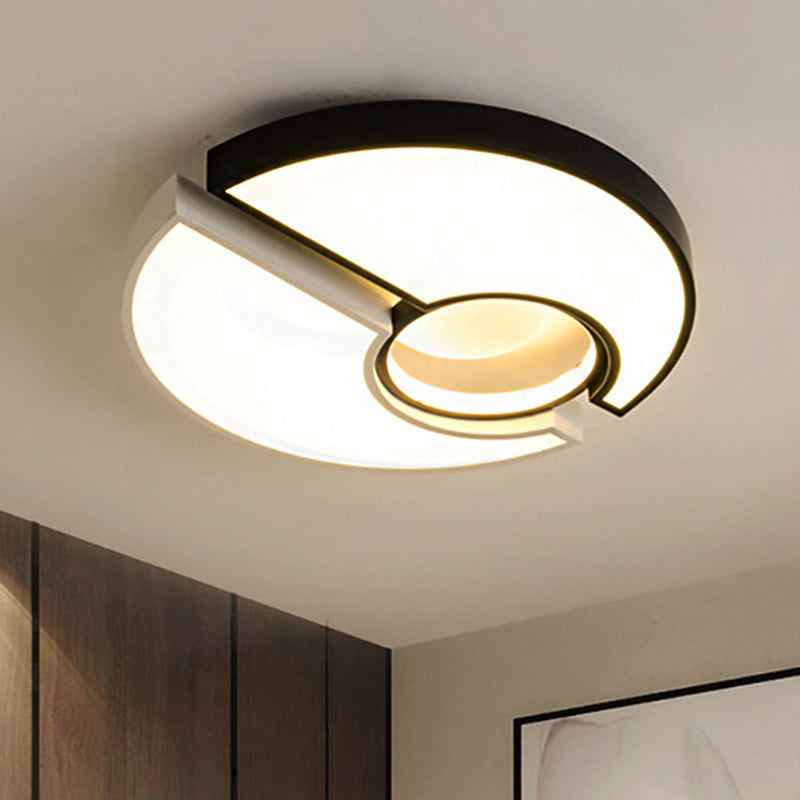 Metal Round Flush Mount Light Modern 19"/22" Wide Led Black and White Flush Mount Lamp Fixture with Recessed Diffuser in White/Warm Light Black-White Warm Clearhalo 'Ceiling Lights' 'Close To Ceiling Lights' 'Close to ceiling' 'Flush mount' Lighting' 247056