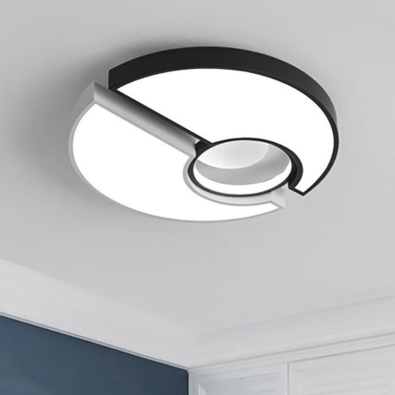 Metal Round Flush Mount Light Modern 19"/22" Wide Led Black and White Flush Mount Lamp Fixture with Recessed Diffuser in White/Warm Light Black-White White Clearhalo 'Ceiling Lights' 'Close To Ceiling Lights' 'Close to ceiling' 'Flush mount' Lighting' 247057