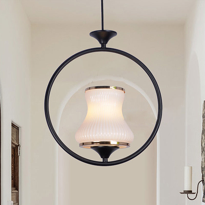 1 Light Cup Shade Ceiling Pendant Light Classic Black/White/Pink Metal Hanging Lamp for Corridor Black Clearhalo 'Ceiling Lights' 'Pendant Lights' 'Pendants' Lighting' 247087_4f21a200-9d56-4f1c-a5b2-ad1a76be8b8d