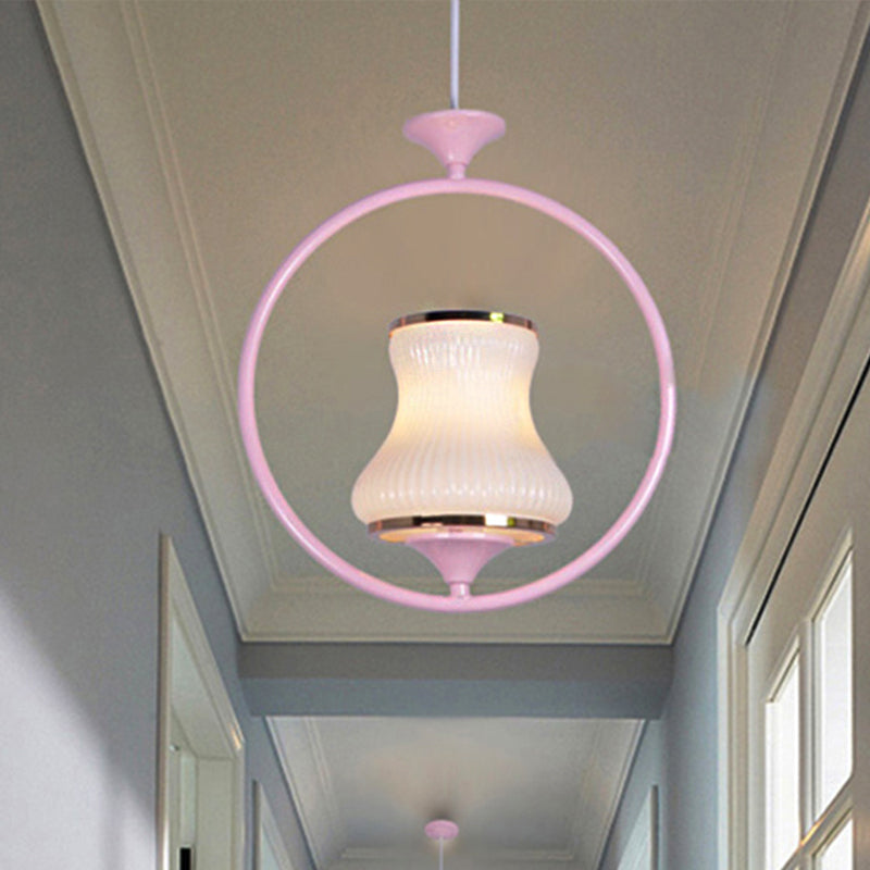 1 Light Cup Shade Ceiling Pendant Light Classic Black/White/Pink Metal Hanging Lamp for Corridor Pink Clearhalo 'Ceiling Lights' 'Pendant Lights' 'Pendants' Lighting' 247088_4b510a20-81a4-4ff6-a2a8-36cc1c9999a4