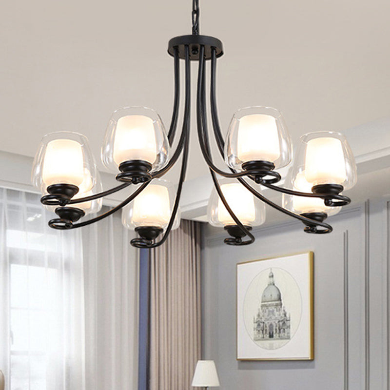 8 Lights Chandelier Light with Cylinder Shade Double-Layered Glass Classic Living Room Ceiling Lamp Clearhalo 'Ceiling Lights' 'Chandeliers' Lighting' options 247093