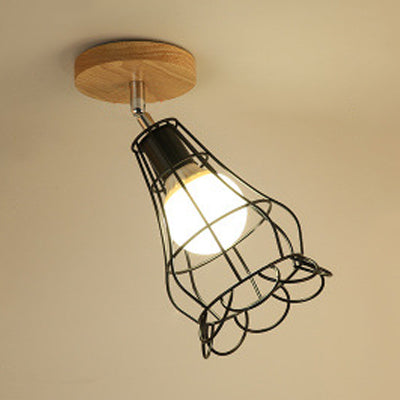 Black 1 Bulb Ceiling Light Fixture Vintage Industrial Metallic Cylinder/Square Cage Semi Flush Light for Bedroom Black Gourd Clearhalo 'Ceiling Lights' 'Close To Ceiling Lights' 'Close to ceiling' 'Semi-flushmount' Lighting' 24709