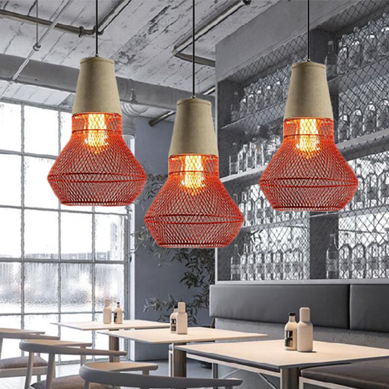 Cone Pendant Lamp Contemporary Stone 1 Light Hanging Ceiling Light for Restaurant with Black/Red Wire-Cage Shade Clearhalo 'Ceiling Lights' 'Modern Pendants' 'Modern' 'Pendant Lights' 'Pendants' Lighting' 247104