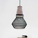 Cone Pendant Lamp Contemporary Stone 1 Light Hanging Ceiling Light for Restaurant with Black/Red Wire-Cage Shade Black Clearhalo 'Ceiling Lights' 'Modern Pendants' 'Modern' 'Pendant Lights' 'Pendants' Lighting' 247105