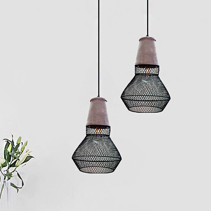 Cone Pendant Lamp Contemporary Stone 1 Light Hanging Ceiling Light for Restaurant with Black/Red Wire-Cage Shade Clearhalo 'Ceiling Lights' 'Modern Pendants' 'Modern' 'Pendant Lights' 'Pendants' Lighting' 247106