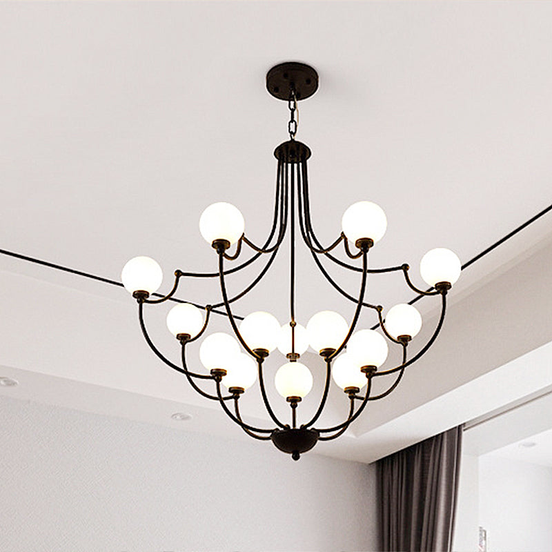 Black 14 Lights Chandelier Light Fixture Traditional Frosted Glass Molecular Pendant Lamp for Living Room Clearhalo 'Ceiling Lights' 'Chandeliers' Lighting' options 247110