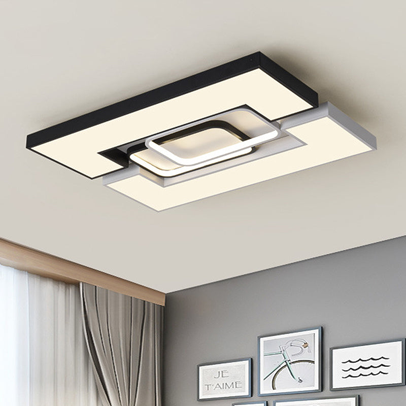 Square/Rectangular Flush Mount Lamp Modern Metal 22"/31.5" Wide Led Black and White Flush Mount Ceiling Fixture with Recessed Diffuser in White/Warm Light Black-White 36.5" Clearhalo 'Ceiling Lights' 'Close To Ceiling Lights' 'Close to ceiling' 'Flush mount' Lighting' 247118