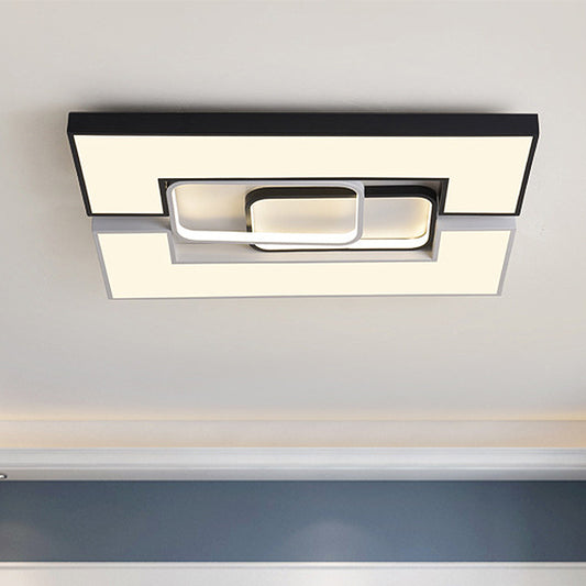 Square/Rectangular Flush Mount Lamp Modern Metal 22"/31.5" Wide Led Black and White Flush Mount Ceiling Fixture with Recessed Diffuser in White/Warm Light Clearhalo 'Ceiling Lights' 'Close To Ceiling Lights' 'Close to ceiling' 'Flush mount' Lighting' 247119