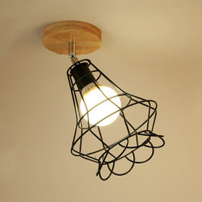 Black 1 Bulb Ceiling Light Fixture Vintage Industrial Metallic Cylinder/Square Cage Semi Flush Light for Bedroom Black Vase Clearhalo 'Ceiling Lights' 'Close To Ceiling Lights' 'Close to ceiling' 'Semi-flushmount' Lighting' 24711