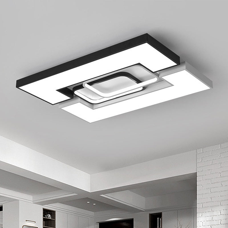 Square/Rectangular Flush Mount Lamp Modern Metal 22"/31.5" Wide Led Black and White Flush Mount Ceiling Fixture with Recessed Diffuser in White/Warm Light Clearhalo 'Ceiling Lights' 'Close To Ceiling Lights' 'Close to ceiling' 'Flush mount' Lighting' 247120