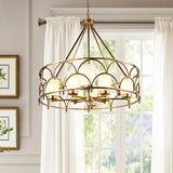 Cylinder Chandelier Modern Metal 4/8 Bulbs Hanging Ceiling Light in Brass with Frosted Glass Shade Clearhalo 'Ceiling Lights' 'Chandeliers' Lighting' options 247131