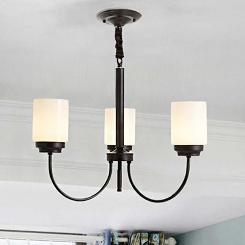 3/6/8 Lights Ceiling Light Traditional Cylinder Opal Glass Hanging Chandelier in Black for Living Room Clearhalo 'Ceiling Lights' 'Chandeliers' Lighting' options 247136