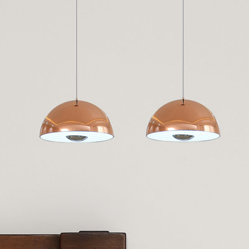 Nordic Dome Hanging Lamp Metal 1/2/3 Heads White/Black/Rose Gold Pendant Light Fixture for Dining Room, 12"/16"/19.5" Wide 2 Rose Gold 12" Clearhalo 'Ceiling Lights' 'Modern Pendants' 'Modern' 'Pendant Lights' 'Pendants' Lighting' 247164