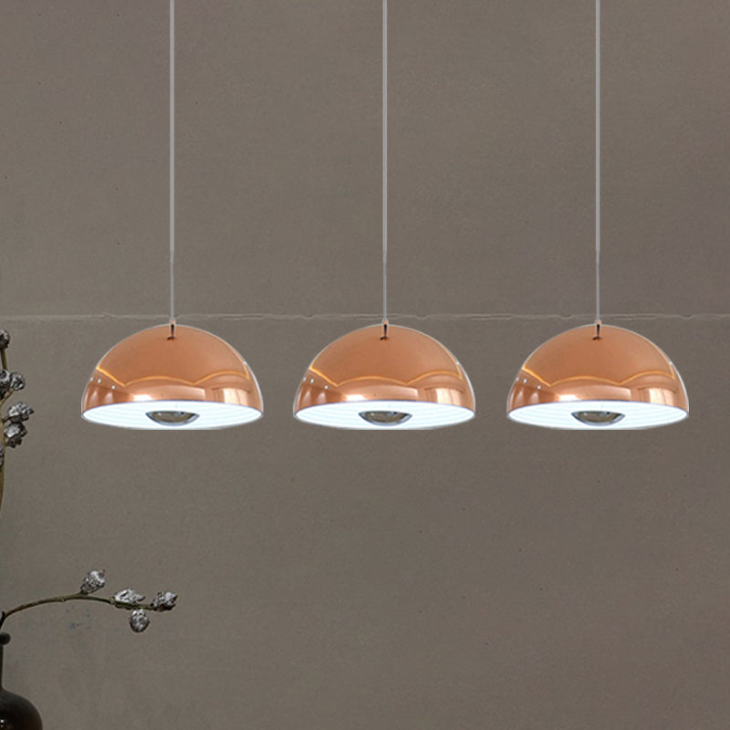 Nordic Dome Hanging Lamp Metal 1/2/3 Heads White/Black/Rose Gold Pendant Light Fixture for Dining Room, 12"/16"/19.5" Wide 3 Rose Gold 12" Clearhalo 'Ceiling Lights' 'Modern Pendants' 'Modern' 'Pendant Lights' 'Pendants' Lighting' 247168