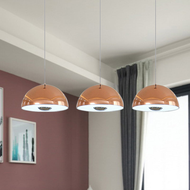 Nordic Dome Hanging Lamp Metal 1/2/3 Heads White/Black/Rose Gold Pendant Light Fixture for Dining Room, 12"/16"/19.5" Wide Clearhalo 'Ceiling Lights' 'Modern Pendants' 'Modern' 'Pendant Lights' 'Pendants' Lighting' 247169