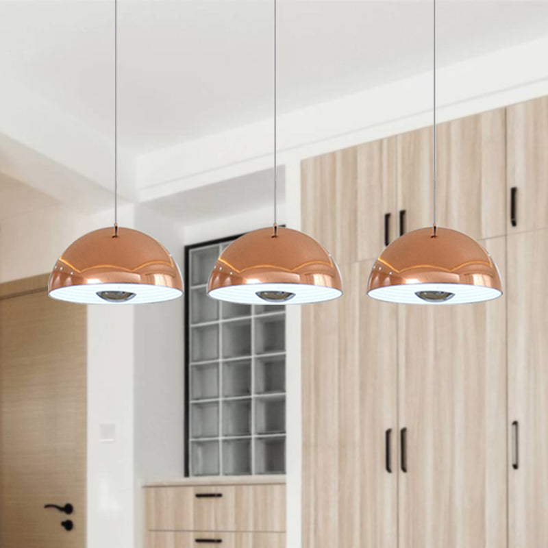 Nordic Dome Hanging Lamp Metal 1/2/3 Heads White/Black/Rose Gold Pendant Light Fixture for Dining Room, 12"/16"/19.5" Wide Clearhalo 'Ceiling Lights' 'Modern Pendants' 'Modern' 'Pendant Lights' 'Pendants' Lighting' 247170