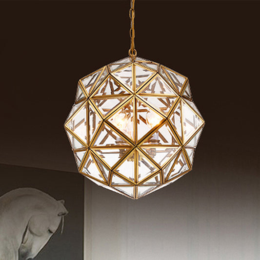 Geometric Ceiling Chandelier Modernism Clear Glass 3 Heads Hanging Light Fixture for Living Room Brass Clearhalo 'Ceiling Lights' 'Chandeliers' 'Glass shade' 'Glass' Lighting' 247179