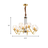 Gold 9/12 Lights Pendant Chandelier Traditional Clear Ribbed Glass Globe Hanging Light for Living Room Clearhalo 'Ceiling Lights' 'Chandeliers' Lighting' options 247186