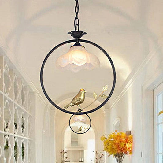 Classic Round Pendant Lighting 1 Light Metal Hanging Light Fixture in Black/White/Pink with Scalloped Shade Clearhalo 'Ceiling Lights' 'Pendant Lights' 'Pendants' Lighting' 247196