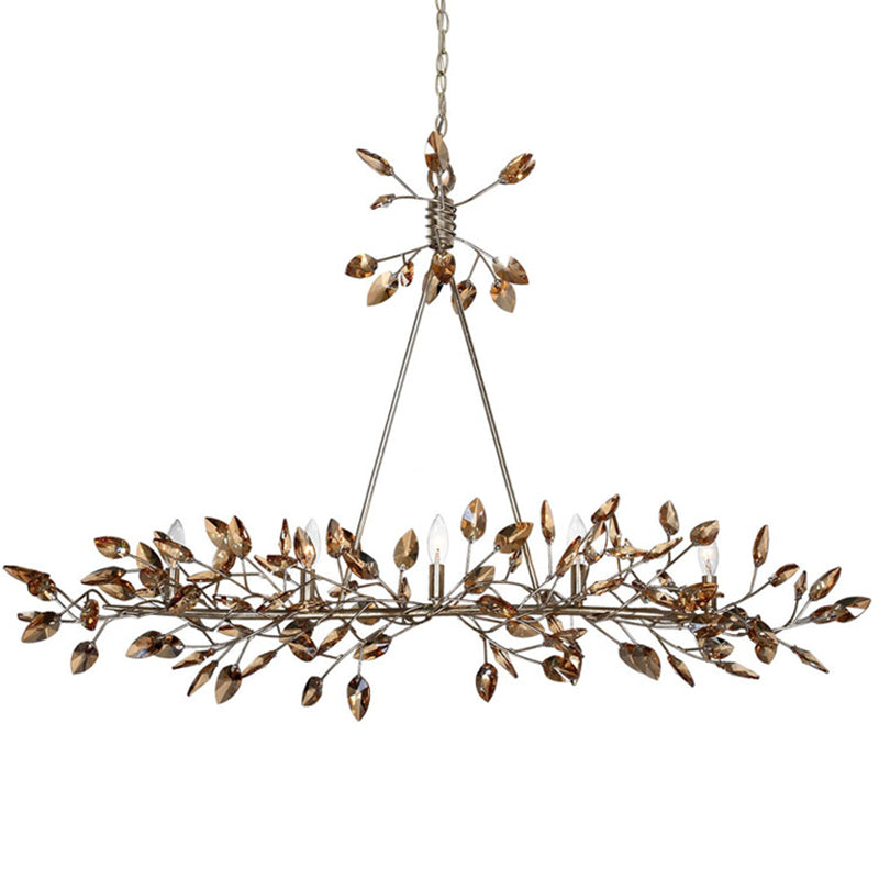 Silver/Gold Leaf Island Pendant Modernism Crystal 5 Heads Hanging Light Fixture for Dining Room Gold Clearhalo 'Ceiling Lights' 'Chandeliers' Lighting' 2472060