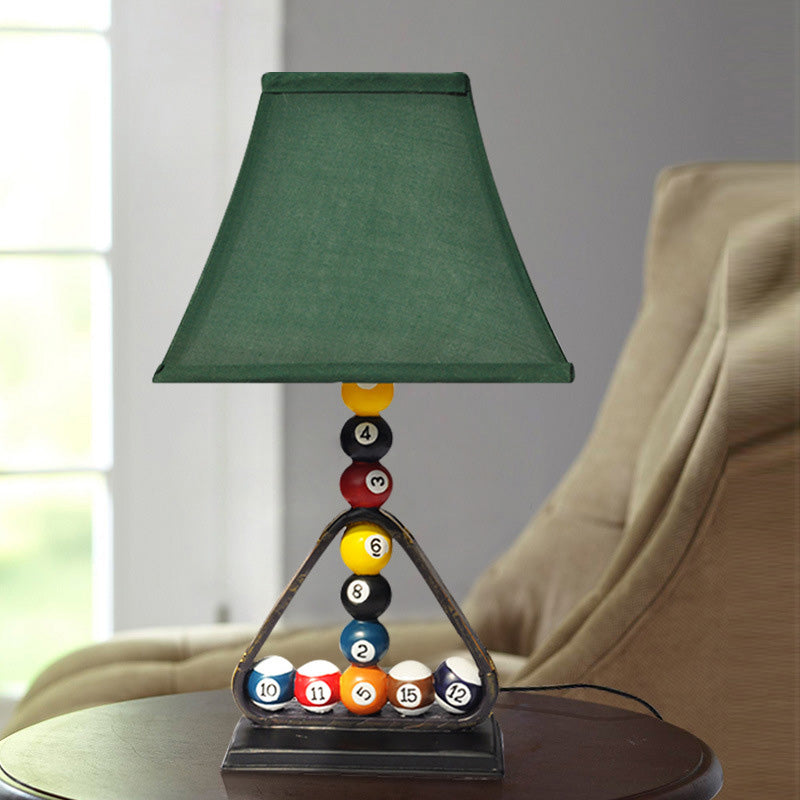 Green Bell Shade Table Lamp Contemporary Style 1 Light Fabric Table Lighting with Billiard Ball Decoration Green Clearhalo 'Lamps' 'Table Lamps' Lighting' 2472168