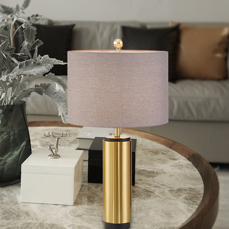 Fabric Grey Table Light Drum Shaped 1 Light Traditional Reading Lamp for Bedroom with Cylinder Base Grey Clearhalo 'Lamps' 'Table Lamps' Lighting' 247220