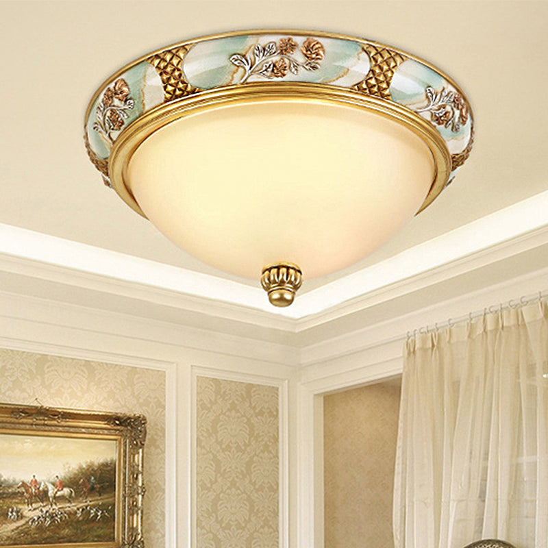 Bowl Shaped Living Room Flushmount Light Traditional Frosted Glass 3 Lights Brass Ceiling Lighting, 15"/19" Wide Brass Clearhalo 'Ceiling Lights' 'Close To Ceiling Lights' 'Close to ceiling' 'Flush mount' Lighting' 247224