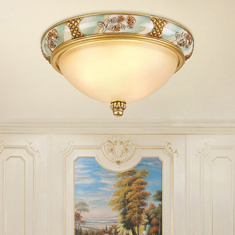 Bowl Shaped Living Room Flushmount Light Traditional Frosted Glass 3 Lights Brass Ceiling Lighting, 15"/19" Wide Clearhalo 'Ceiling Lights' 'Close To Ceiling Lights' 'Close to ceiling' 'Flush mount' Lighting' 247225