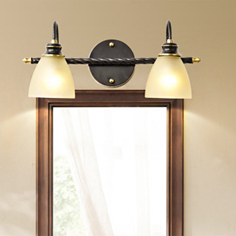 2/3 Lights Vanity Lamp Traditional Bell Frosted Glass Sconce Light Fixture in Black for Bathroom 2.0 Black Clearhalo 'Vanity Lights' 'Wall Lights' Lighting' 247228