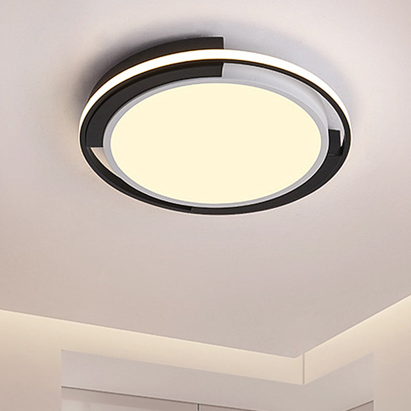 Black Circular Flush Lighting Contemporary Led Metal Flush Mount Light Fixture with Frosted Diffuser in White/Warm Light, 19"/22" Wide Black Warm Clearhalo 'Ceiling Lights' 'Close To Ceiling Lights' 'Close to ceiling' 'Flush mount' Lighting' 247235