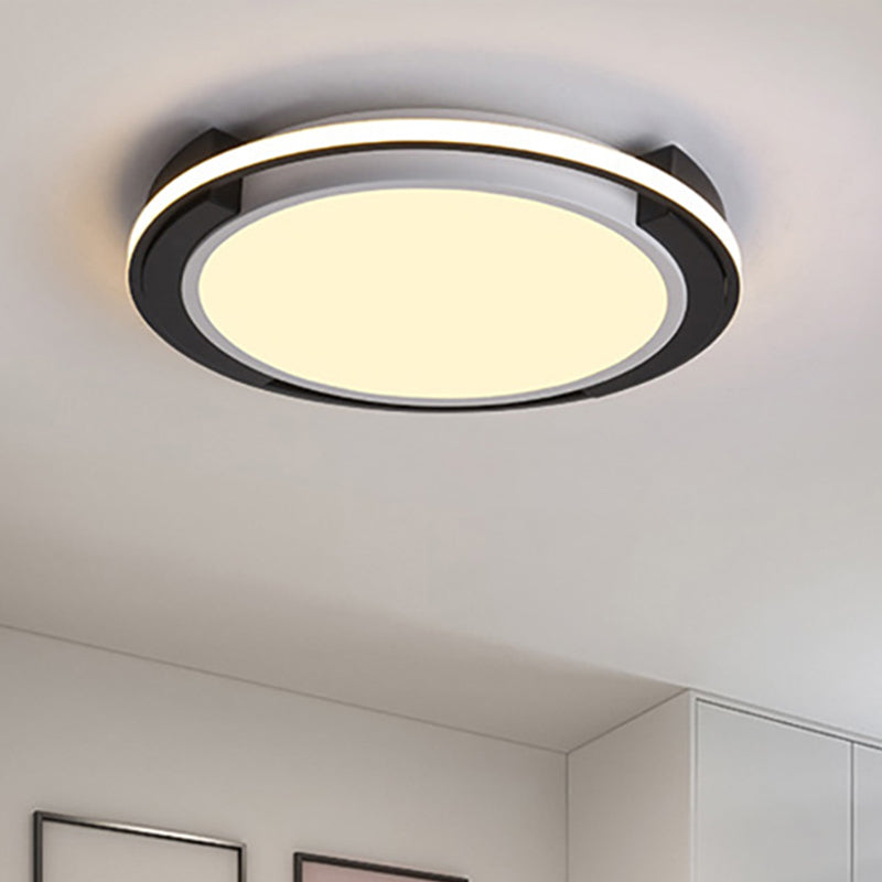 Black Circular Flush Lighting Contemporary Led Metal Flush Mount Light Fixture with Frosted Diffuser in White/Warm Light, 19"/22" Wide Clearhalo 'Ceiling Lights' 'Close To Ceiling Lights' 'Close to ceiling' 'Flush mount' Lighting' 247236