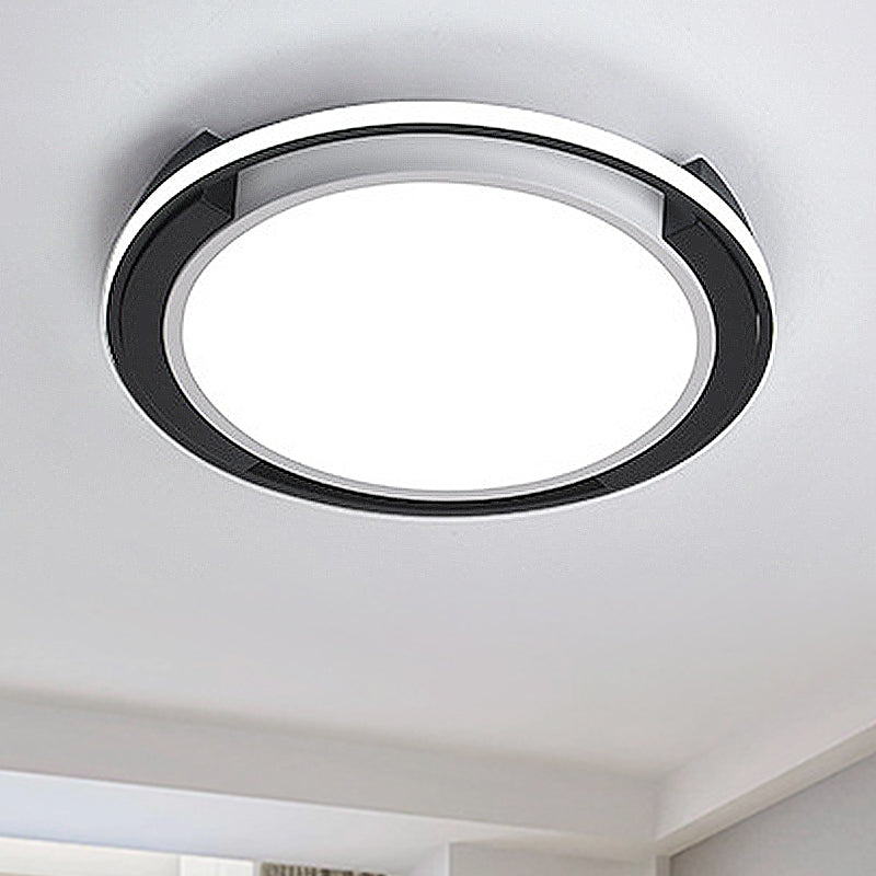 Black Circular Flush Lighting Contemporary Led Metal Flush Mount Light Fixture with Frosted Diffuser in White/Warm Light, 19"/22" Wide Black White Clearhalo 'Ceiling Lights' 'Close To Ceiling Lights' 'Close to ceiling' 'Flush mount' Lighting' 247237