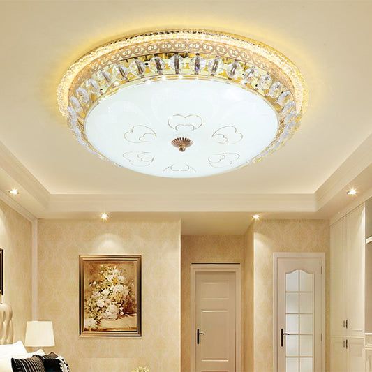 16"/19.5" W Round Flush Mount Light Bedroom Opal Glass LED Modern Flush Ceiling Light with Crystal Accent in Gold Gold A Clearhalo 'Ceiling Lights' 'Close To Ceiling Lights' 'Close to ceiling' 'Flush mount' Lighting' 2472389