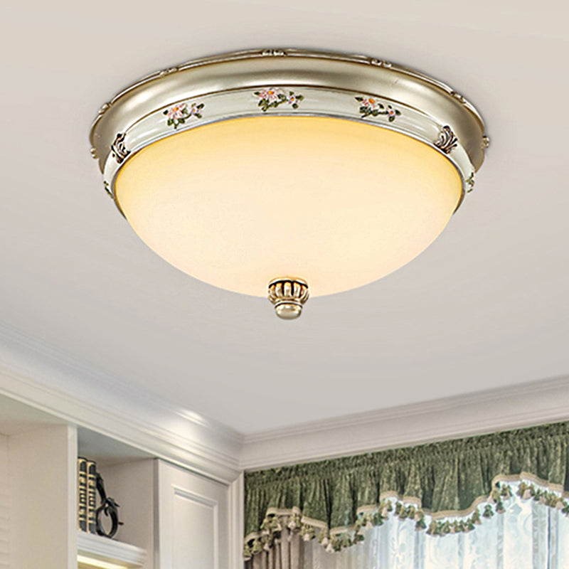 Bowl Frosted Glass Flush Fixture Traditional 3 Lights Living Room Ceiling Light in Brass, 12.5"/16"/19.5" Wide Brass Clearhalo 'Ceiling Lights' 'Close To Ceiling Lights' 'Close to ceiling' 'Flush mount' Lighting' 247242