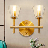 1/2-Light Clear Glass Wall Light Modern Style Gold Cone Bedroom Wall Sconce with Clean-Lined Arm Clearhalo 'Wall Lamps & Sconces' 'Wall Lights' Lighting' 247244