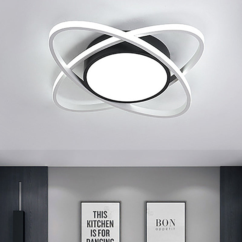 20.5"/28" Wide Oval Metal Flush Mount Lamp Modern Black and White Led Flush Mount Ceiling Fixture with Frosted Diffuser in White/Warm Light Black-White White Clearhalo 'Ceiling Lights' 'Close To Ceiling Lights' 'Close to ceiling' 'Semi-flushmount' Lighting' 247251