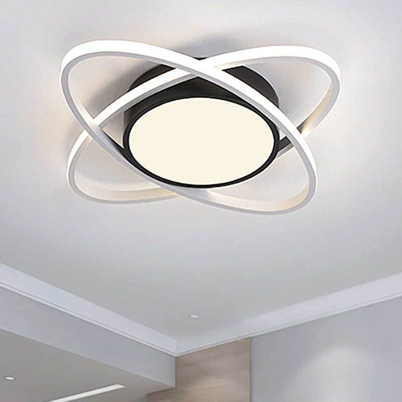 20.5"/28" Wide Oval Metal Flush Mount Lamp Modern Black and White Led Flush Mount Ceiling Fixture with Frosted Diffuser in White/Warm Light Black-White Warm Clearhalo 'Ceiling Lights' 'Close To Ceiling Lights' 'Close to ceiling' 'Semi-flushmount' Lighting' 247252