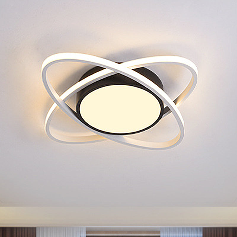 20.5"/28" Wide Oval Metal Flush Mount Lamp Modern Black and White Led Flush Mount Ceiling Fixture with Frosted Diffuser in White/Warm Light Clearhalo 'Ceiling Lights' 'Close To Ceiling Lights' 'Close to ceiling' 'Semi-flushmount' Lighting' 247253