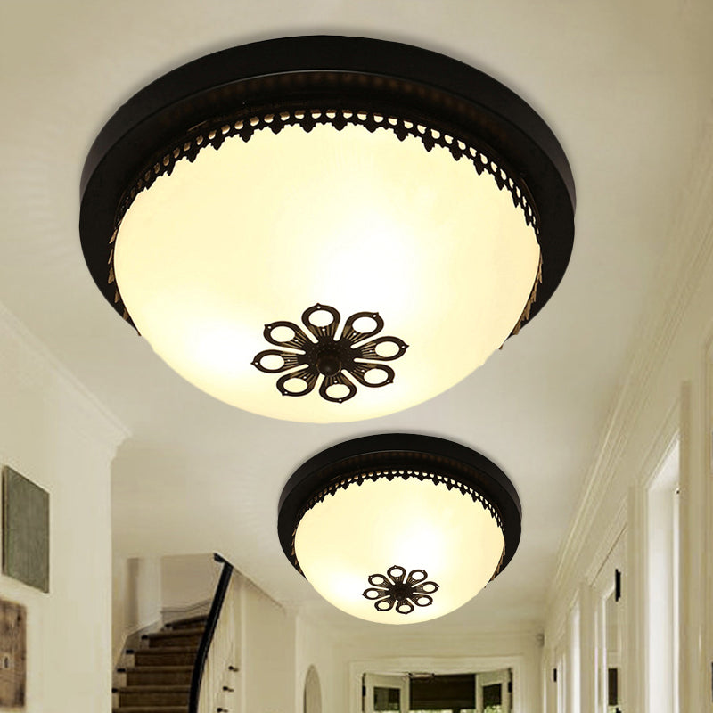 Black 4 Lights Ceiling Lighting Classic Frosted Glass Bowl Shaped Flush Light Fixture for Corridor, 14"/18" Wide Black Clearhalo 'Ceiling Lights' 'Close To Ceiling Lights' 'Close to ceiling' 'Flush mount' Lighting' 247263