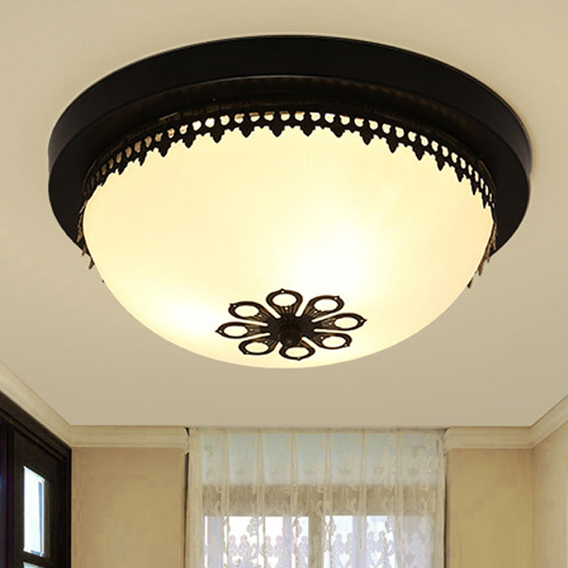 Black 4 Lights Ceiling Lighting Classic Frosted Glass Bowl Shaped Flush Light Fixture for Corridor, 14"/18" Wide Clearhalo 'Ceiling Lights' 'Close To Ceiling Lights' 'Close to ceiling' 'Flush mount' Lighting' 247264