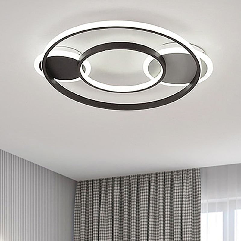 Black and White Round Flush Mount Lamp Modern Led Metal Flush Mount Light Fixture for Bedroom in White/Warm Light Black-White White Clearhalo 'Ceiling Lights' 'Close To Ceiling Lights' 'Close to ceiling' 'Semi-flushmount' Lighting' 247265