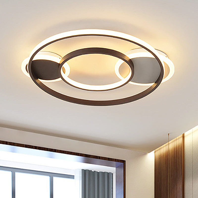 Black and White Round Flush Mount Lamp Modern Led Metal Flush Mount Light Fixture for Bedroom in White/Warm Light Black-White Warm Clearhalo 'Ceiling Lights' 'Close To Ceiling Lights' 'Close to ceiling' 'Semi-flushmount' Lighting' 247266