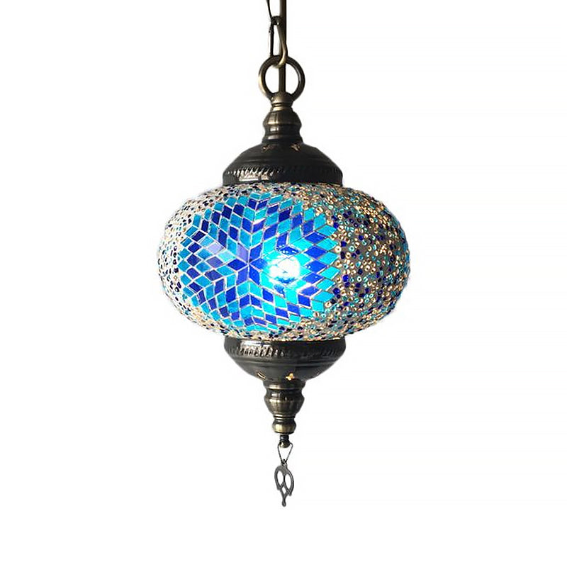 Global Hanging Lamp Traditional 1/2 Heads Red/Blue/Red-Blue Glass Ceiling Pendant Light for Living Room Clearhalo 'Ceiling Lights' 'Glass shade' 'Glass' 'Pendant Lights' 'Pendants' Lighting' 247277