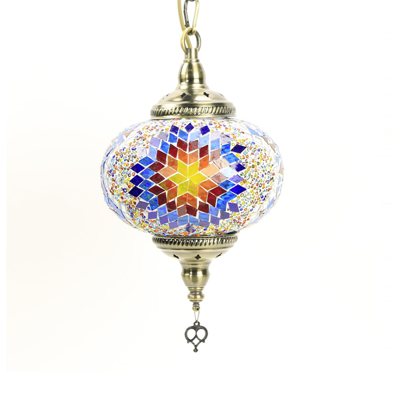 Global Hanging Lamp Traditional 1/2 Heads Red/Blue/Red-Blue Glass Ceiling Pendant Light for Living Room Clearhalo 'Ceiling Lights' 'Glass shade' 'Glass' 'Pendant Lights' 'Pendants' Lighting' 247280